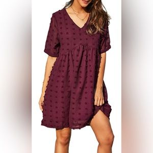 Women Summer Mini Dress Casual Short Sleeve V Neck Swiss Dot Dress Flowy A Line